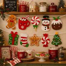 1set Paper Gingerbread Man Hot Cocoa Candy Pattern Hanging Banner, Christmas Decor, Winter Decor, Christmas Decorations For Home, Home And Out Decor, Christmas Gifts, Cute Festive Banner For Mantel Wall Window Holiday Party Decor - Multicolor - View 6