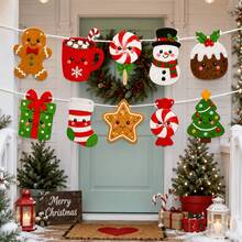 1set Paper Gingerbread Man Hot Cocoa Candy Pattern Hanging Banner, Christmas Decor, Winter Decor, Christmas Decorations For Home, Home And Out Decor, Christmas Gifts, Cute Festive Banner For Mantel Wall Window Holiday Party Decor - Multicolor - View 3