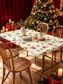 1pc Christmas Element Elastic Band, Rectangular Design, Anti-Slip Elastic, Waterproof, Oil-Resistant, Scratch-Resistant, Suitable For Dining Table, Folding Table, Kitchen, Party, Picnic, Camping And Home Decor. - Multicolor - View 2