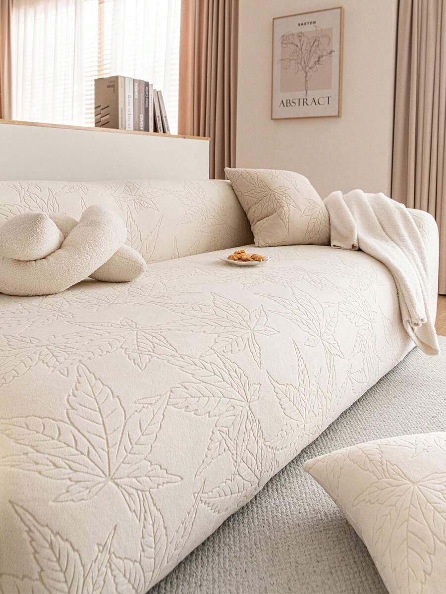 1pc Soft Cream Style Fleece Elastic Stretch Full Sofa Cover, Free Matching Pillowcase Per Seat, 1234 Seats Armrest & Backrest All-In-One Sofa Cover, Anti-Dirt, Anti-Pet Scratch, Dustproof, Suitable For All Seasons - Beige - View 1