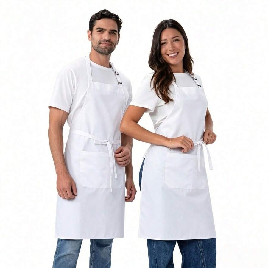 2 Packs Aprons With Pockets For Women Men Adjustable Bib Chef Apron For Kitchen Cooking BBQ Restaurant - White - View 1