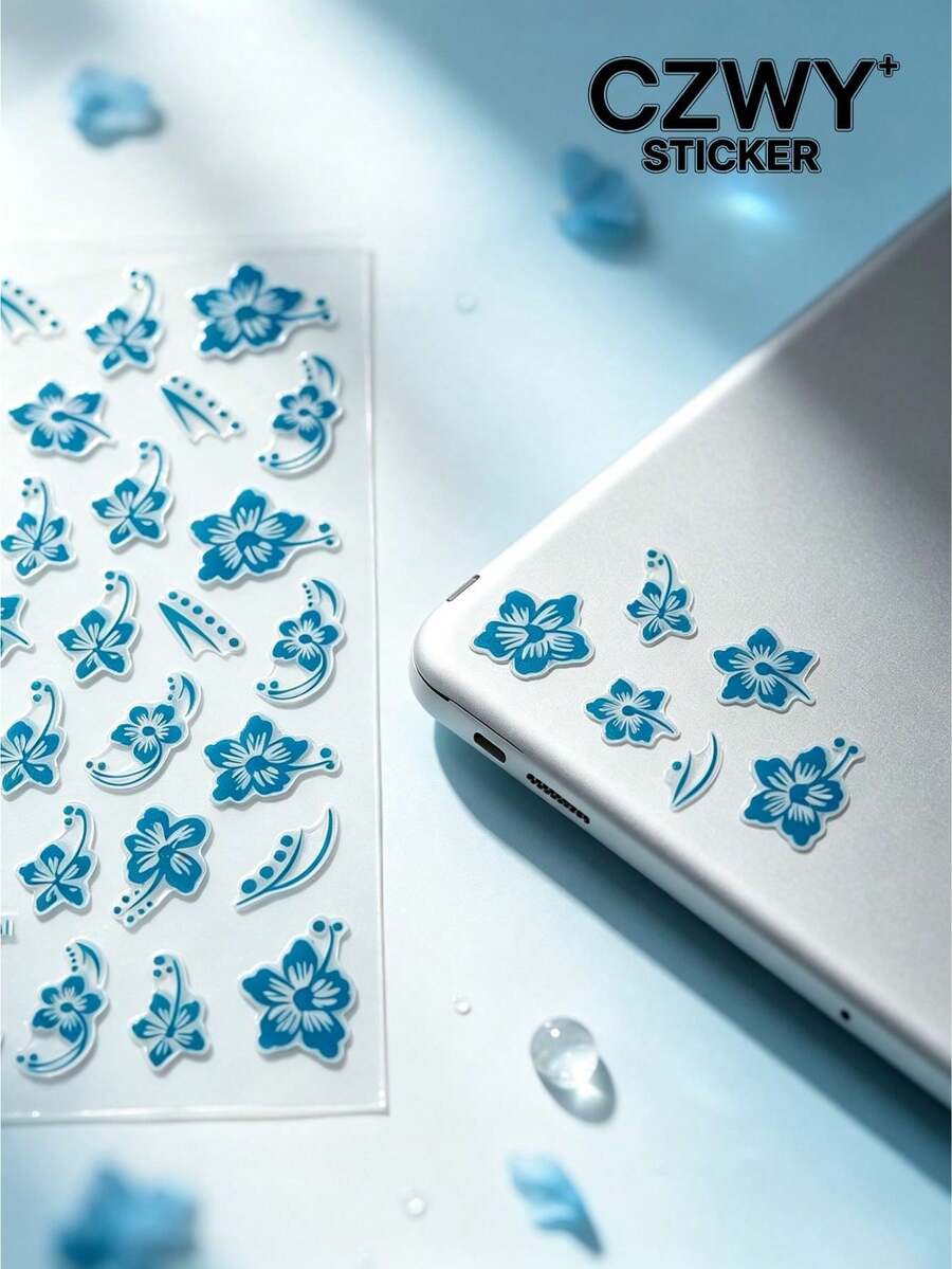 1 buah Stiker Dekoratif Motif Bunga Biru Jernih dengan Pinset, Berbagai Desain Bunga Biru, Stiker Dekorasi Suasana Casing Aksesori Digital, Stiker Dekoratif Laptop, Stiker Dekoratif Ponsel - Gaya bunga - View 1