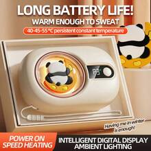 Penghangat Tangan Elektrik Portabel Panda, Isi Ulang, Pemanas 3 Tingkat Suhu Konstan 40-55°C, Tampilan Baterai Digital 1200mAh, Pengisian Daya Type-C, Hadiah Perjalanan Musim Dingin Lucu, Bantalan Pemanas Elektrik - A - View 7