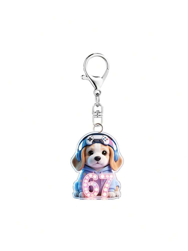 2D Cute Teddy Acrylic Keychain - Cartoon Style, Beagle & Husky Pattern Bag Charm, Featuring Adorable Poodle Holding #67 Headphone Design, Suitable For Car Keys, Backpacks, Handbags, Can Be Used As Bag Pendant, Car Ornament, Women's Wallet And Phone Accessory, Perfect Gift For Friends, Family, Girlfriend, Outdoor Supplies, Party Favors, Souvenirs, Ideal Back To School Gift - Multicolor - View 12