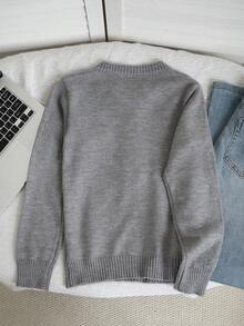 Sweater Dalaman Model Pullover Leher V Abu-abu untuk Wanita, Gaya Korea, Musim Gugur/Musim Dingin, Santai, Chic, Leher Bulat, Atasan Rajut Lapisan Dalam - Grey - View 9