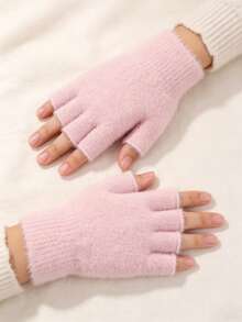 Soft Fuzzy Faux‑Mink Fingerless Gloves For Women, Warm Plush Half‑Finger Winter Gloves, Open‑Tip Design For Typing Writing Phone Operation, Non‑Shedding Cozy Knit Hand Warmers, Multiple Solid Colors, For Home Office Study Daily Cold‑Weather Wear - New Model - View 10