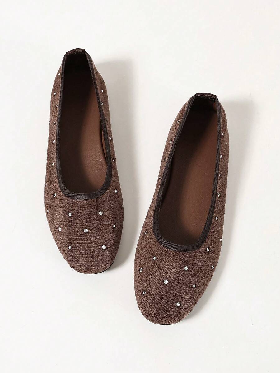 Women's Flat Shoes Comfortable Elegant Brown Rhinestone Ballet Shoes - Brown - View 1