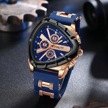 Men's Silicone Triangle Quartz Watch, Sport Three-Eye Digital Scale Calendar Large Dial Wristwatch, Gift For Boyfriend (1pc/Set) Watch Box Not Included - Blue - View 5