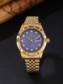 RICECGO 1pc Business Gold Men's Quartz Watch - Gold - View 13