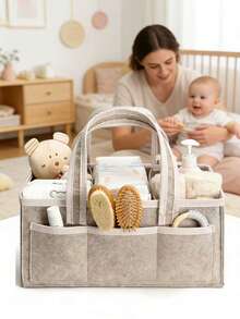 1pc Felt Diaper Bag, Large Capacity Baby Storage Bag, Portable Handbag, Mommy Bag - Multicolor - View 4