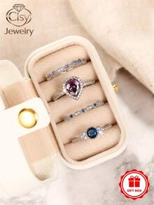 4pcs/Set Elegant Cubic Zirconia Rings For Women, Wedding Anniversary Gift - 1# - View 1