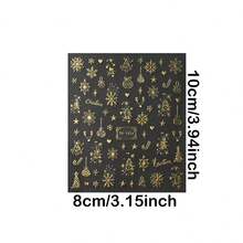 3 Sheets Luxury Golden Christmas Nail Stickers - Rhinestone Tree, Snowflake & Candy Cane Decals, DIY Elegant Manicure Art For Women's Holiday Party - Gold - View 4