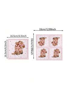80pcs/40pcs/20pcs/1pc Western Cowboy Bow Theme Napkins - Disposable Napkins With Pink Bow Pattern, Holiday Party Table Decor, Home Dining Convenient Tissues, For Wedding, Graduation, Birthday,Housewarming Party, Vintage, Back To School, Etc. - One Size - View 4
