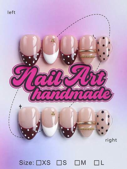 10 Peças de Unhas Postiças Curtas de Ponta Redonda Feitas à Mão para Outono/Inverno, Estilo Y2K Hot Girl, Adesivos de Unhas com Ponta Francesa Nude Vermelho-Marrom, Unhas Postiças Feitas à Mão, Adequadas para Mulheres e Meninas, Adesivos de Unhas com Glitter, Adequadas para Festa, Dança, Uso Diário