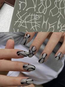 1pc Abstract Twisted Line Nail Stamping Plate 3D Irregular Spider Web Flame Star Pattern Nail Art Template Reusable DIY Manicure Printing Tool For Y2K Punk Gothic Nail Decoration Stainless Steel Nail Stamp Plate - Multicolor - View 4