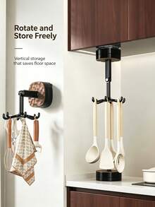 Suction Cup Rotating Hook, Drill-Free Installation, Can Be Hung Under Cabinet, Storage For Pots, Spatulas, Soup Ladles, Kitchen Utensils, Towels. Drill-Free Design Doesn't Damage Wall Or Cabinet, 360° Rotatable, Strong Adhesion And Load Bearing, Suitable For Kitchen And Bathroom, Utilize Vertical Space, Simple And Versatile, Applicable For Home And Rental Living. - Multicolor - View 1