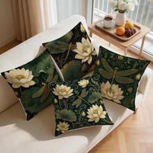 4pcs/1pc Vintage Gilded Lotus & Dragonfly Pattern Pillow Case, Single-Sided Printed Pillow Case, Suitable For Living Room, Bedroom, Home Decor, All-Season Pillow Case - Multicolor - View 7