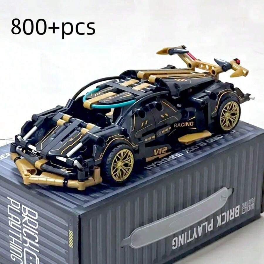 800+Pcs Micro Particle Set Car Building Block Model, 1:18 Scale Building Block Car Model, ABS Material, DIY Hands-On Ability Training, Home Office Decor Ornament Assembly Decoration, Suitable As Christmas/Halloween/Valentine's Day/New Year/Holiday Birthday Gift. - Black - View 1
