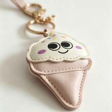 JRESSIAL Cartoon Cute Ice Cream Pendant Keychain PU Leather Bag Charm Couple Small Gift - Multicolor - View 2