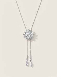 Valisandre Halsband med blomhänge i kubisk zirkonia och tröjkedja - Silver - Visa 2