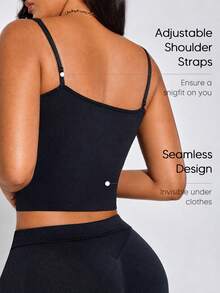Women's Black High Elastic Seamless Camisole Tank Top, Autumn Layering Innerwear - Black - View 3
