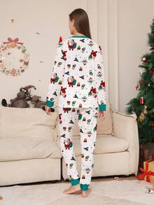 Women's Christmas Pajama Set 2pcs, Santa Claus Gift & Holly Berry All-Over Print Top And Matching All-Over Print Pants, Holiday Loungewear Set - Multicolor - View 3