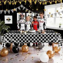 Racing Theme Disposable Tablecloth - Black & White Checkered, Suitable For Parties, Weddings, Birthdays Etc. - Durable PE Plastic, 54" X 108", Party Decoration (1PC/4PCS) - Black and White - View 10