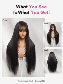 Machine Made Yaki Glueless Wispy Bangs Natural Black Wig Parting Flexibility Fit All Head Sizes 100% Human Hair Dye-Friendly Beginner Friendly Face-Framing Styling Versatility Unice Wig - SNatural - View 5