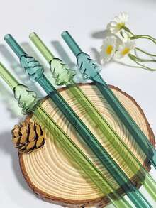 2/4pcs Christmas Tree Pendant Glass Drinking Straws, Suitable For Water Cups, Reusable Curved Transparent Thickened Glass Straw Tableware Set, Kitchen Accessories, Straw Decorative Top Cap, Cold Drinks, Milk Tea, Coffee, Bar, Home, Back To School Season, Autumn Gift, Halloween, Christmas - View 1