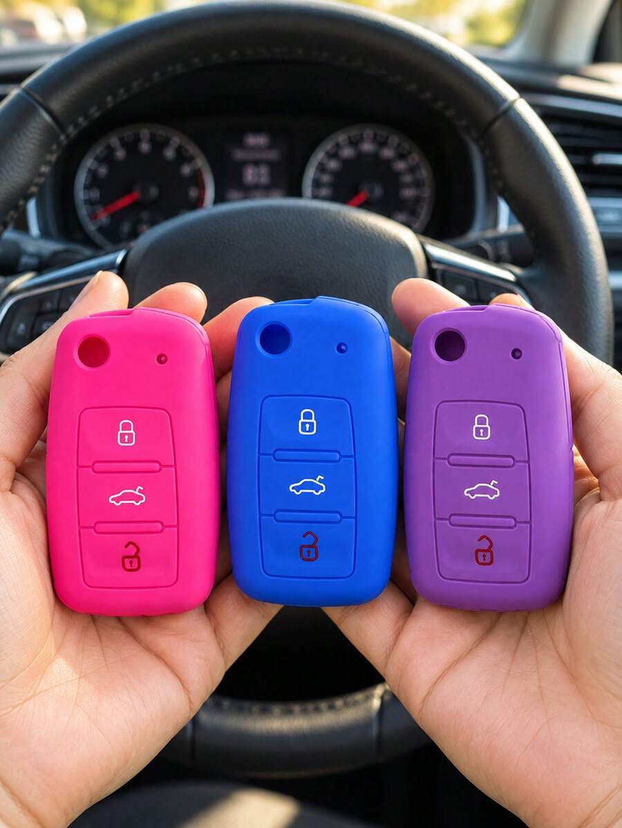 1pc Silicone Car Key Cover, Silicone Key Case, Precise Button Opening, 3-Button Flip Cover Protective Shell, Suitable For Polo Passat B5 Golf 4 5 6 Jetta Mk6 Tiguan Golf CrossFox Plus Eos Scirocco Car Key Cover - Multicolor - View 1