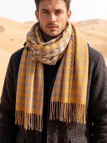 1pc Universal Houndstooth Square Tassel Decor Casual Street Woven Scarf Suitable For Autumn/Winter - Multicolor - View 7