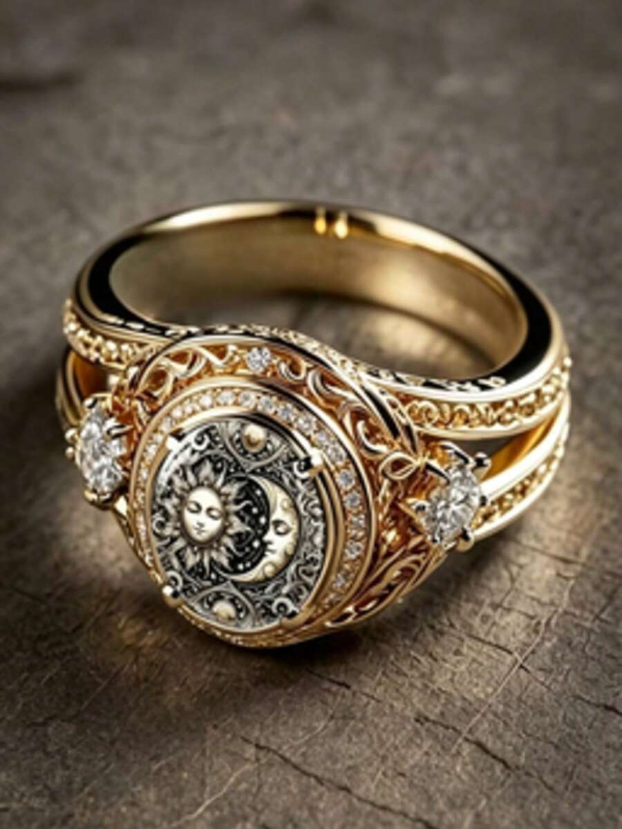 1pc Holiday Gift For Friends, Family And Loved Ones, Luxury Exquisite 14K Gold Plated Cubic Zirconia Inlaid Engagement Ring, Elegant Wedding Party Accessory Jewelry Gift - Gold - View 1