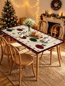 1pc Christmas Element Elastic Band Elastic Edge, Rectangular Design, Anti-Slip Elastic, Waterproof, Oil-Resistant, Scratch-Resistant, Suitable For Dining Table, Folding Table, Kitchen, Party, Picnic, Camping And Home Decor. - Multicolor - View 9
