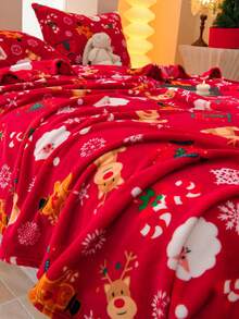 1件裝聖誕馴鹿雪花聖誕樹印花紅色毯子，客廳沙發披毯，披肩毯，柔軟保暖牛奶絨人造毛毯，旅行毯，床毯，休閒毯，披肩毯，適用於聖誕節、萬聖節、復活節客廳沙發毯和臥室宿舍陽台裝飾，床上用品家具裝飾床毯與毛巾被床罩毯 - 紅白色 - 查看 4