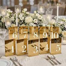 Gold Mirror Acrylic Wedding Table Number Sign 10*15cm Elegant Calligraphy Print Freestanding Table Sign Reusable Easy To Install Personalized Customization Suitable For Wedding Baby Shower Birthday Anniversary Restaurant Graduation Ceremony - Gold - View 5