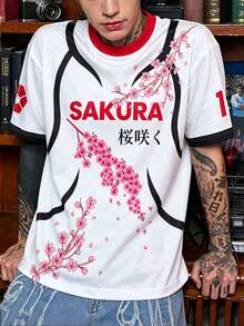 Japan U21 Men's & Youth T-Shirt, Cherry Blossom Pattern Design Comfortable Top, Suitable For Match, Daily Wear, Gift - White - View 4