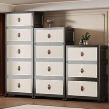 Children's Foldable Wardrobe Large Capacity Living Room Snack Toy Storage Cabinet Plastic Bedroom Floor Bedside Storage Cabinet - Black - View 4