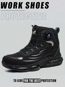 Men's Steel Toe Shoes, Anti-Crush Anti-Puncture, All-Season, Comfortable Outdoor Work Boots, Suitable For Construction Sites, Industrial Manufacturing - Black (New) - View 2