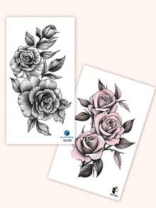 2PCS Gentle Ins Style Rose Pattern Party Gift Holiday Gift DIY Music Festival Temporary Tattoo Stickers For Arm, Shoulder, Neck, Collarbone, Leg, Waterproof Body Skin - Multicolor - View 4