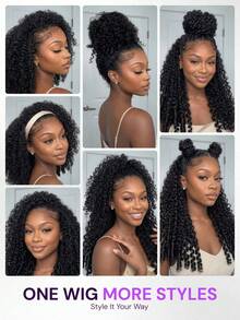 MEGALOOK All In 1 3D Lace Half Wig 180% Density Burmese Curly Natural Color Glueless Drawstring Wig 100% Human Hair Pre-Cut Lace Pre-Bleached Knots Beginner Friendly - SNatural - View 10