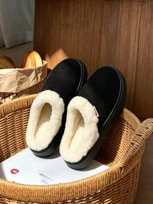 1 paire de chaussons unisexes en EVA avec doublure antidérapante et thermique, chaussures d'intérieur à la mode pour l'automne/hiver - Noir - Voir 6