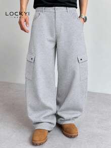 1pc Men's American Outdoor Street Style Multi-Pocket Button Loose Casual Long Pants - Light Grey - View 1