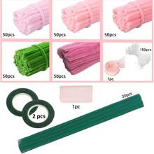 Kit Membuat Bunga Tulip dengan Pembersih Pipa Warna-warni, Pita Batang Bunga dan Selotip Floral, Set Kerajinan Buket Buatan Tangan DIY untuk Dekorasi Pesta & Hadiah Hari Raya - Beraneka warna - View 2