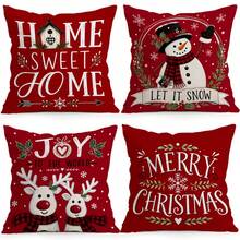 4pcs/1pc Warm Red Christmas Decorative Pattern Pillow Case Without Insert, Single-Sided Printed Pillow Case, Suitable For Living Room, Bedroom, Home Decor, All-Season Pillow Case - Multicolor - View 1