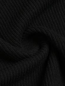 DONICY Women's Elegant Autumn Slim Fit Long Sleeve Top, Black Ribbed Knit Hollow Keyhole Button Detail Cropped T-Shirt - Black - View 4