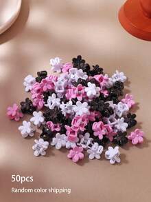 10/30/50/100入 1cm 黑白粉小花髮夾 女孩用，可愛甜美百搭裝飾髮飾，適用於固定鬆散頭髮與編髮（隨機配色） - 彩色 - 查看 9