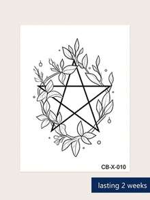 Herbal Juice Semi-Permanent Tattoo Sticker Mori Style Five-Pointed Star & Floral Wreath Pattern 14 Days No Fading Music Festival Party Gift Arm Back Waist Abdomen Body Temporary Tattoo Sticker 1pc/Pack - Blue - View 5