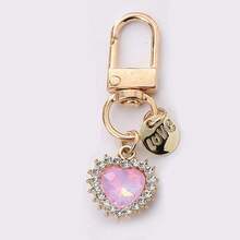 1pc Y2K Style Faux Rhinestone Heart & Flower Keychain, Iridescent Bag Charm With LOVE Round Pendant And Gold/Silver Rotating Clasp, Suitable For Handbags And Keys, 4 Styles Available - Quantity - View 8