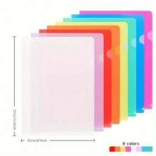A4 8pcs L-Shaped Plastic Folders, Colorful/Transparent Document Bags, Single Page Paper Storage Sleeves, Suitable For School, Office And Home Use - Colorful - View 1