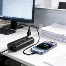 8 Port USB Fast Charging Station, 4 Type-C PD + 4 USB-A Multi-Port Power Hub (With Built-In Cables), Compact Desktop Charger, Space-Saving Charging Adapter, Can Charge Phones, Tablets And Other Electronic Devices Simultaneously - Multicolor - View 7